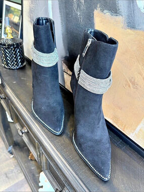 JLO Black Embellished Heeled Ankle Boots